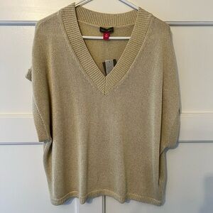 Vince Camuto V-Neck Short Sleeve Sweater in Light Gold